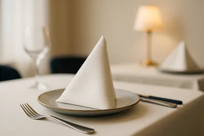 Serviette de table airlaid pliée sur une table de restaurant