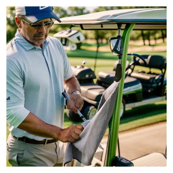 Serviette de golf magnétique 35×35, mousqueton porte-clés, vue 2