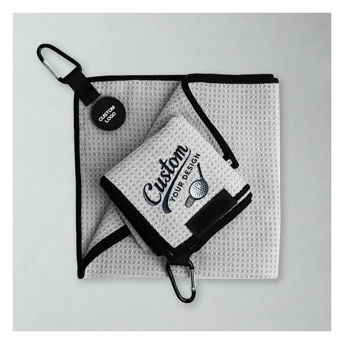 Serviette de golf magnétique 35×35, mousqueton porte-clés