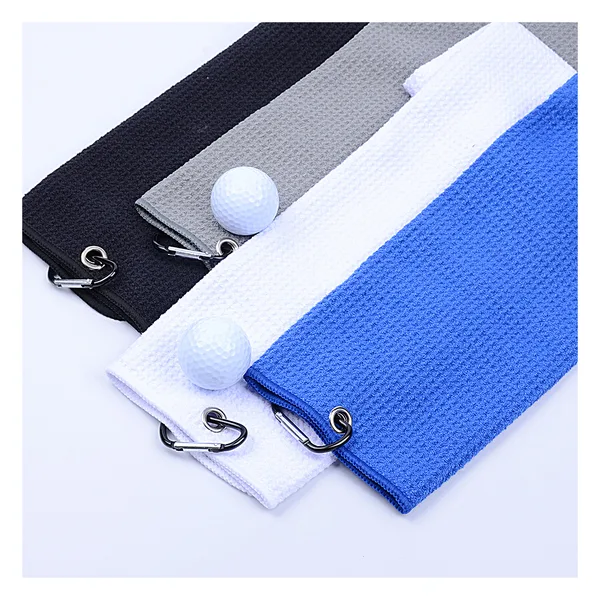 Serviette de golf à mousqueton et brosse, 400 g/m²