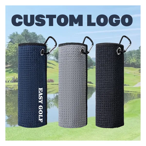 Serviette de golf pliable à mousqueton, 6 formats