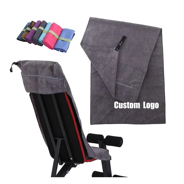 Serviette de sport à poche zippée brodée, 4 formats, vue 2