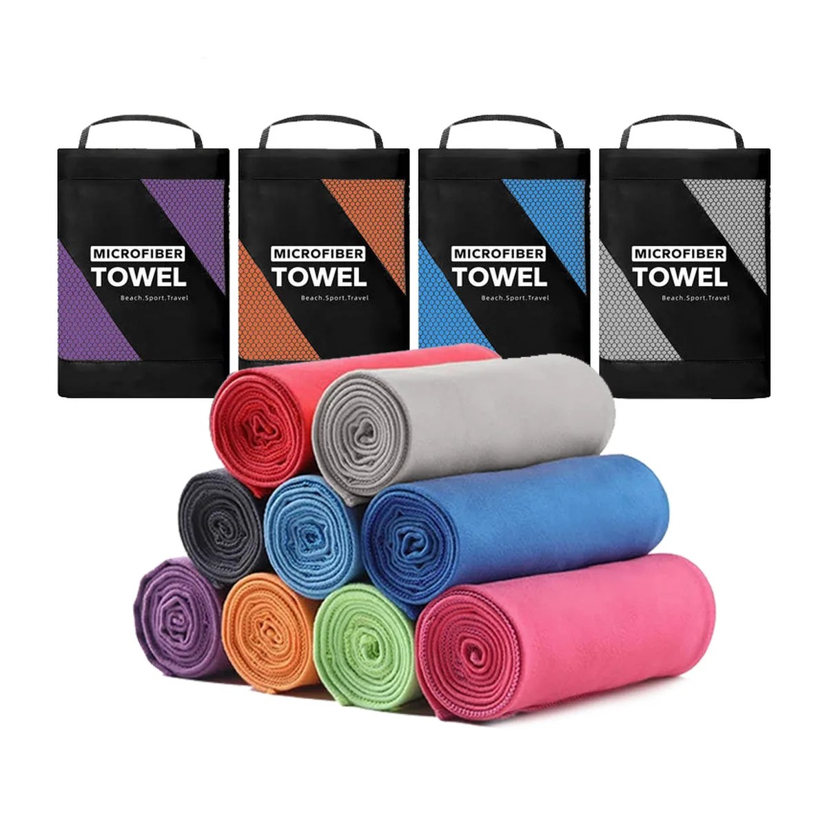 Serviette de sport suède, 40×80 à 90×180, 200 g/m²